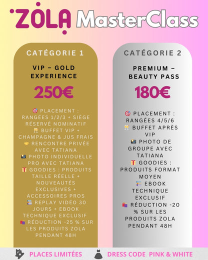 Ticket Premium Beauty Masterclass Beauté Zola Cosmetics avec Tetiana Zolotashko – Paris 21 novembre 2025