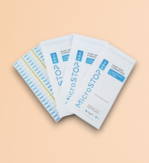 Sachets de stérilisation MicroSTOP en papier kraft 100x200 mm, 100 pcs (avec indicateur classe 4)
