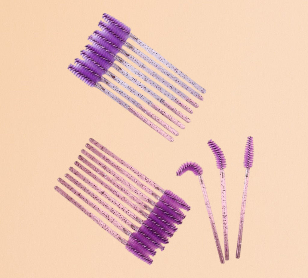 BROSSES / GOUPILLONS pour cils et sourcils lot de 50 brosses paillettes rose prune