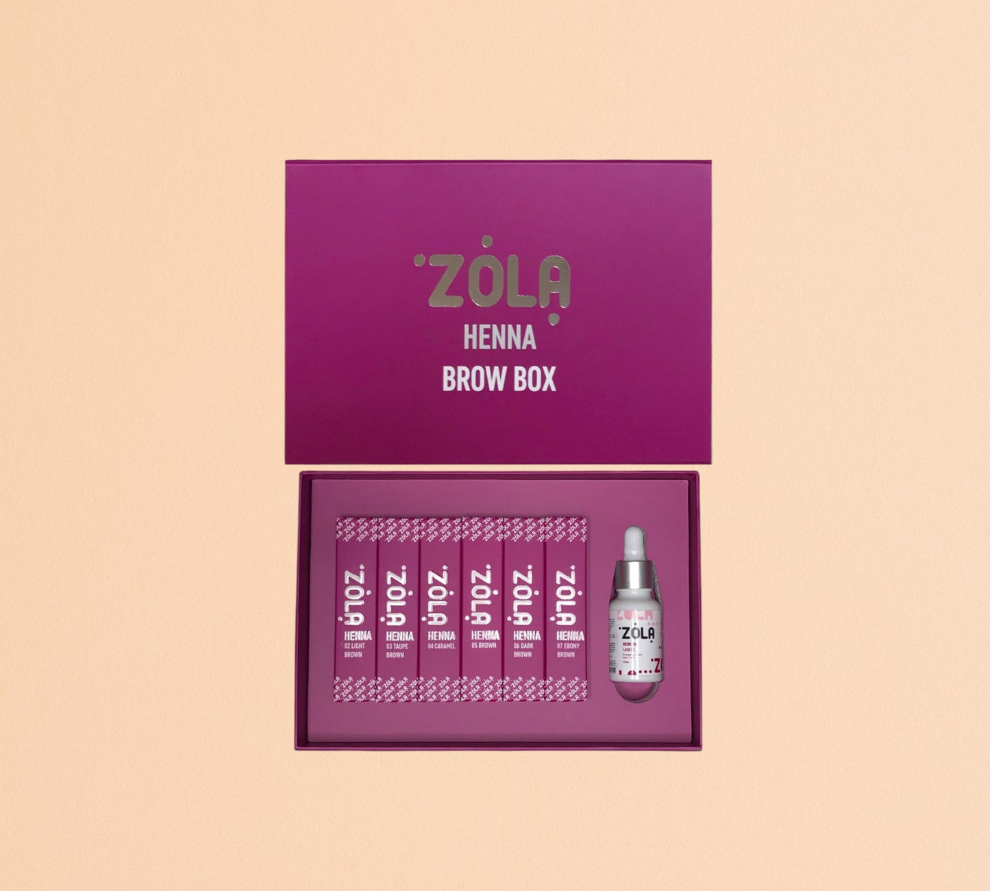 SMALL KIT Brow Henna ZOLA cosmetics / ZOLA Henna Powder for Eyebrows, Set of 6 shades + Eyebrow Oil, 6x5gr+ 15ml