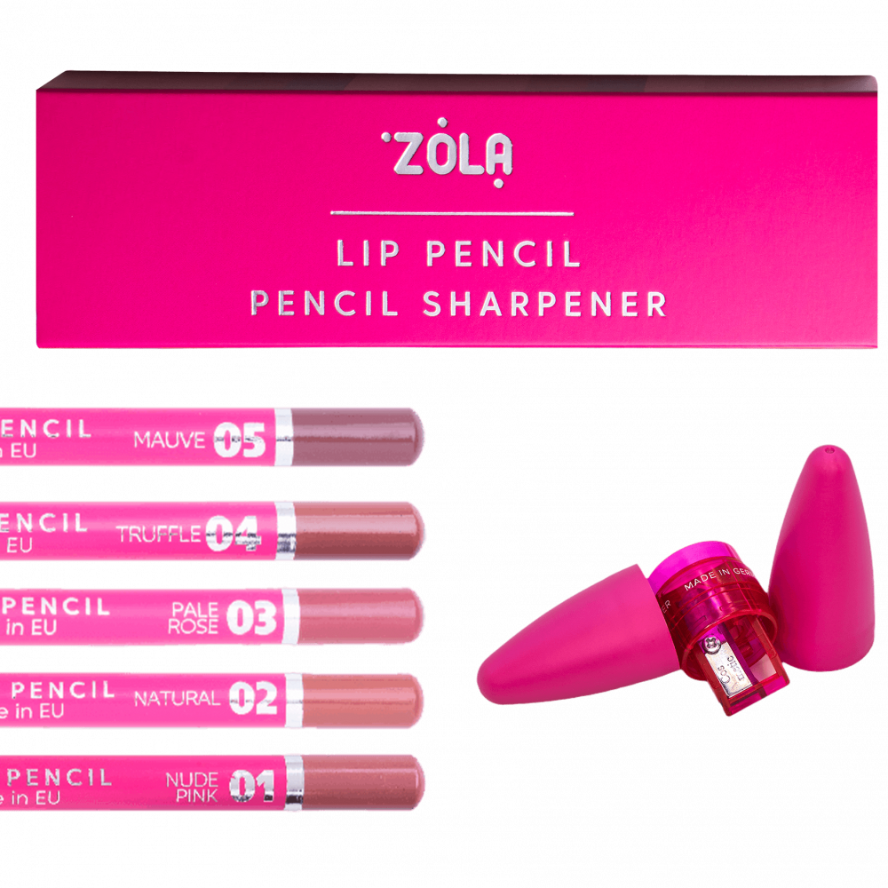 ZOLA coffret crayons à lèvres 5 couleurs + taille crayon